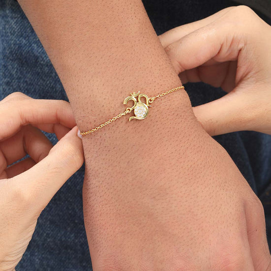 Divine Om With Cubic Zirconia Gold-Plated Sterling Silver Adjustable Link Chain Rakhi For Him