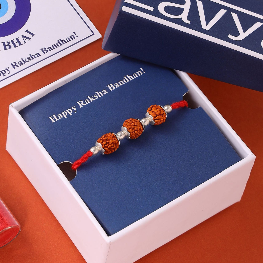Divine Rudraksha Rhodium Plated Silver Rakhi (ALVINA Signature)