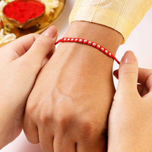 Timeless & Radiant Thread Rhodium-Plated 925 Silver Bhai-Bhabhi Rakhi Combo