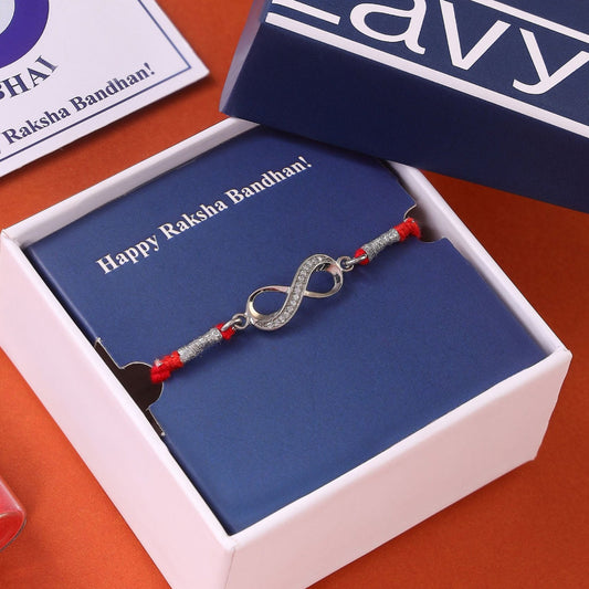 Infinity Symbol With Cubic Zirconia Rhodium-Plated Thread Rakhi For Him