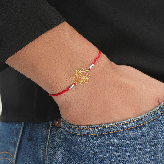 Lord Shiva Trishul CZ Gold Plated Silver Rakhi