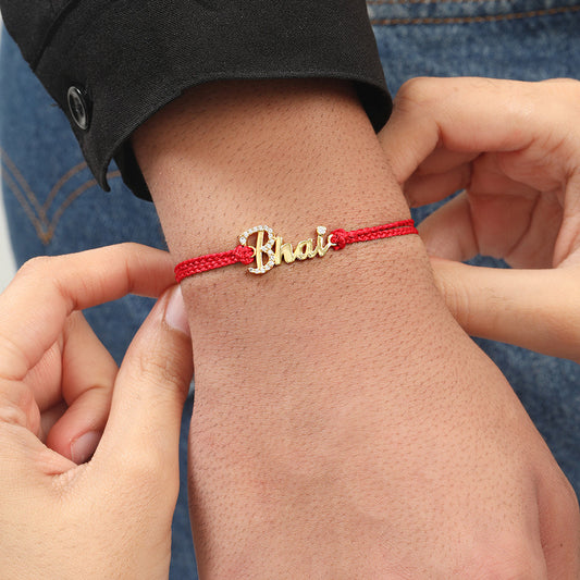 Shining Star Bhai CZ Gold Plated Silver Thread Rakhi