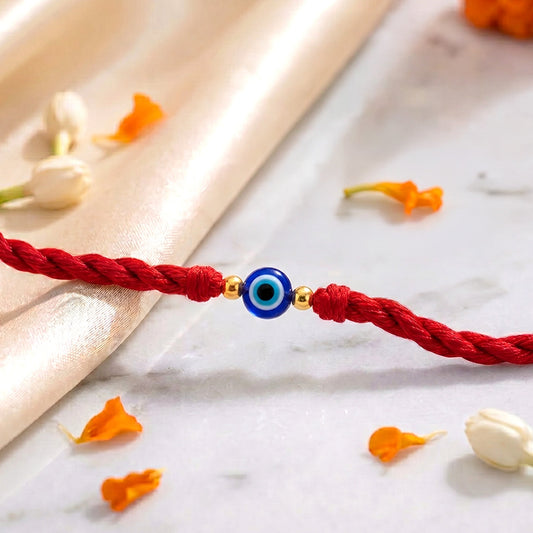 Protective Evil Eye Gold Plated Beaded Silver Rakhi (ALVINA Signature)