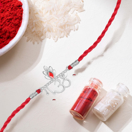 Om Charm Rhodium-Plated Sterling Silver Thread Rakhi For Him