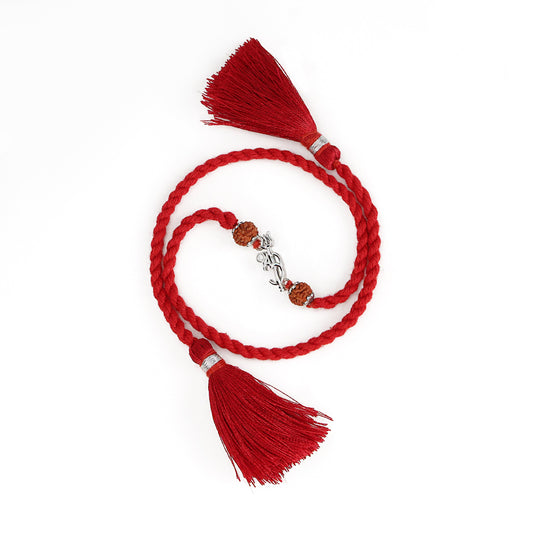 Om Trishul Rhodium Plated Rudraksha Beads Silver Rakhi