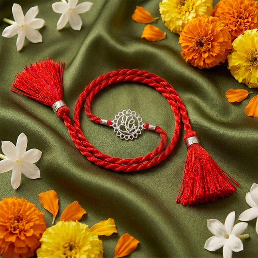 Divine Floral Ganesha Silver Rakhi (ALVINA Signature)