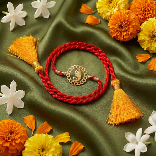 Auspicious Ganesha Mandala Gold Plated 925 Silver Rakhi