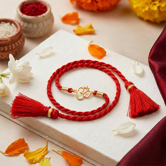 Sacred Om Gold Plated 925 Silver Rakhi with Tassel