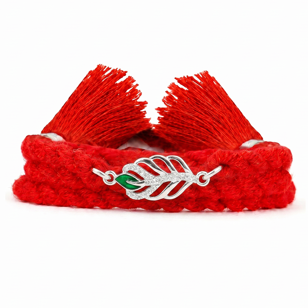 Divine Peacock Feather Rhodium Plated Silver Rakhi (ALVINA Signature)