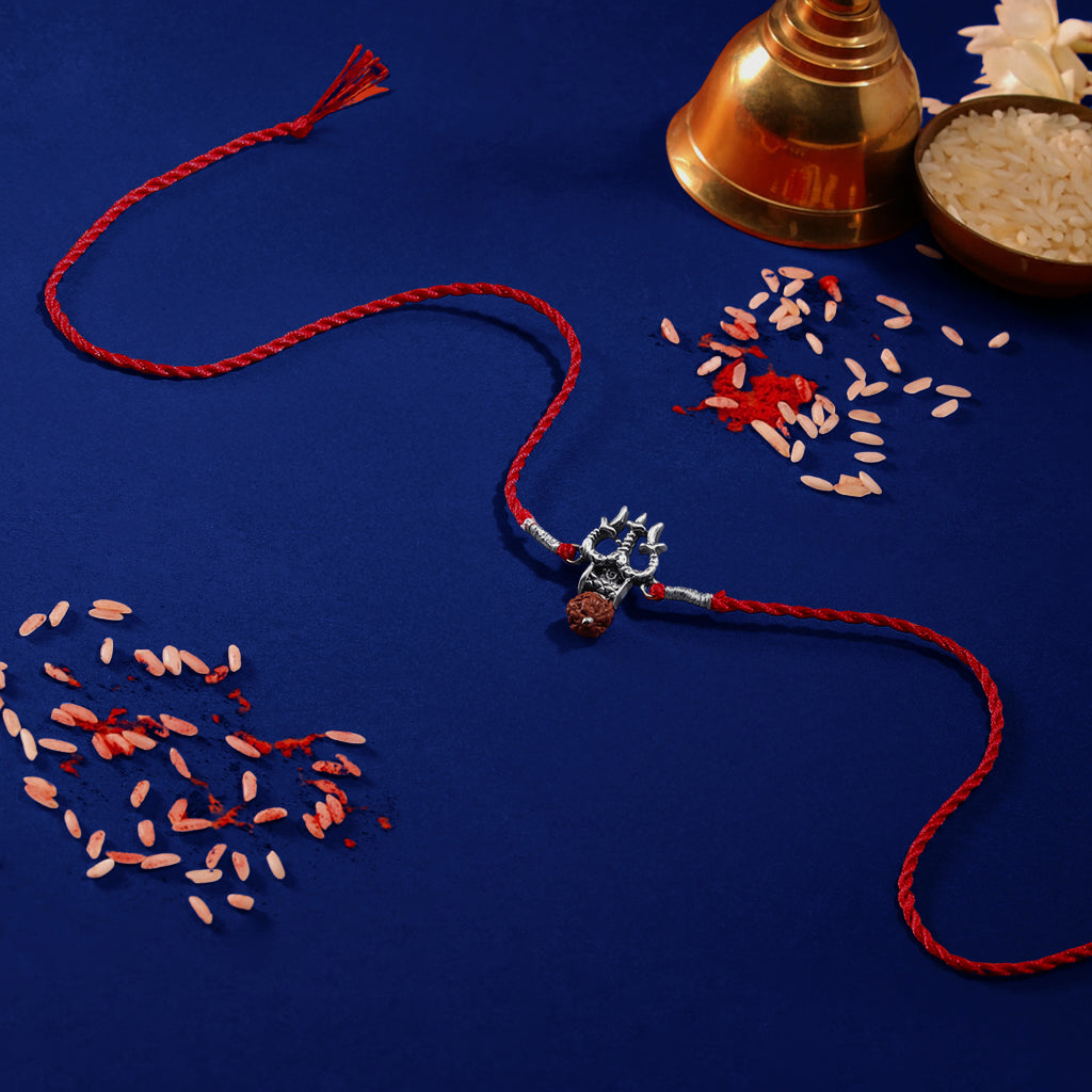 Shiva's Blessing With Rudraksh Rhodium-Plated Sterling Silver Thread Rakhi For Him