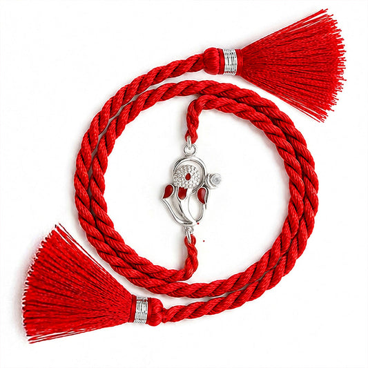 Divine Ganesha Blessings Rhodium-Plated 925 Sterling Silver Thread Rakhi