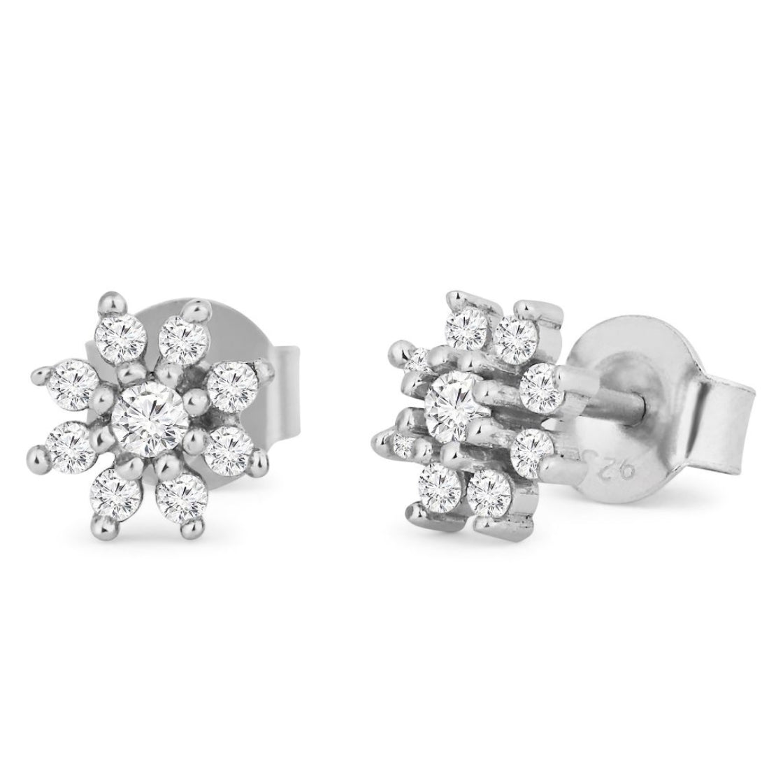 CZ Studded Floral Rose Gold 925 Sterling Silver Stud Earrings Gift Hamper