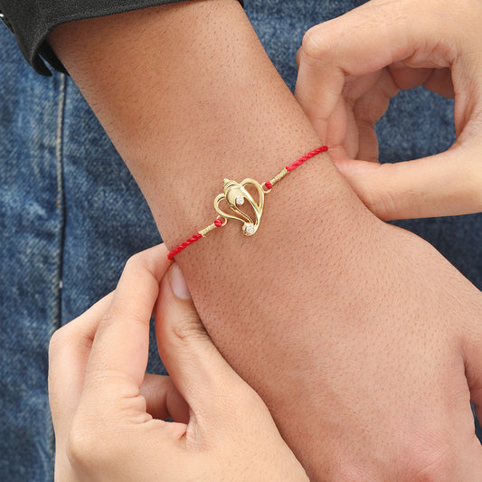 Sacred Ganesh Ji With Cubic Zirconia Gold-Plated Sterling Silver Thread Rakhi
