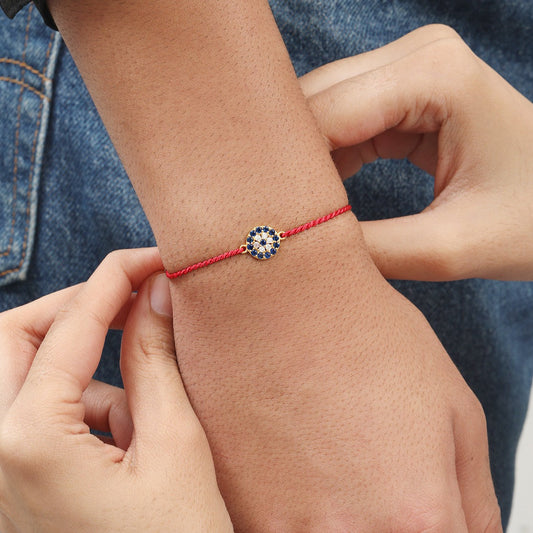 Radiant Elegance CZ Gold Plated Silver Thread Rakhi