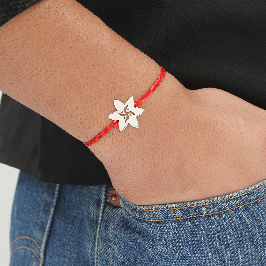 Swastika and Star Silver Rakhi