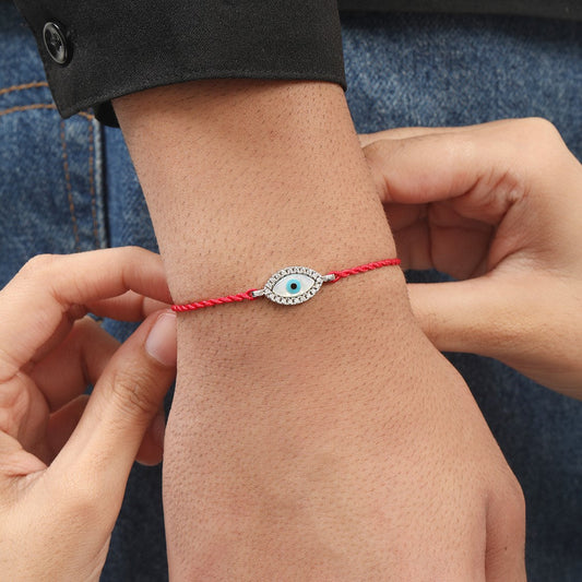 Symbolic Protection With Cz Rhodium-Plated Sterling Silver Thread Rakhi For Him
