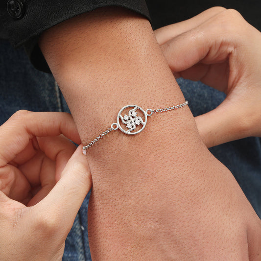 Swastik Charm With Cubic Zirconia Rhodium-Plated Sterling Silver Adjustable Link Chain Rakhi For Him