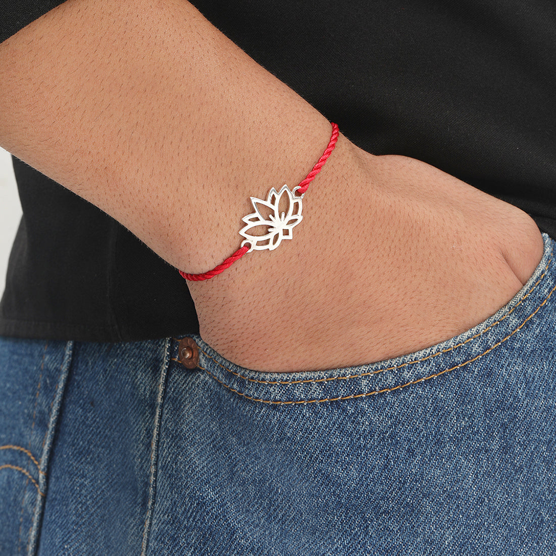 Lotus Blossom Rhodium Plated Silver Thread Rakhi