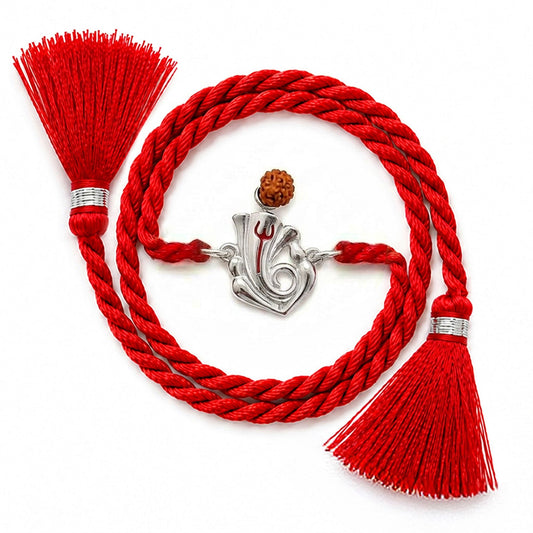Sacred Ganesh Ji With Rudraksh Rhodium-Plated Sterling Silver Thread Rakhi
