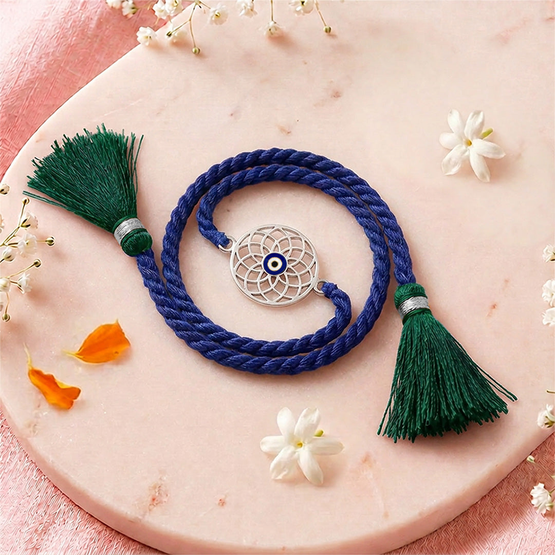Mystic Mandala Evil Eye Silver Rakhi (ALVINA Signature)
