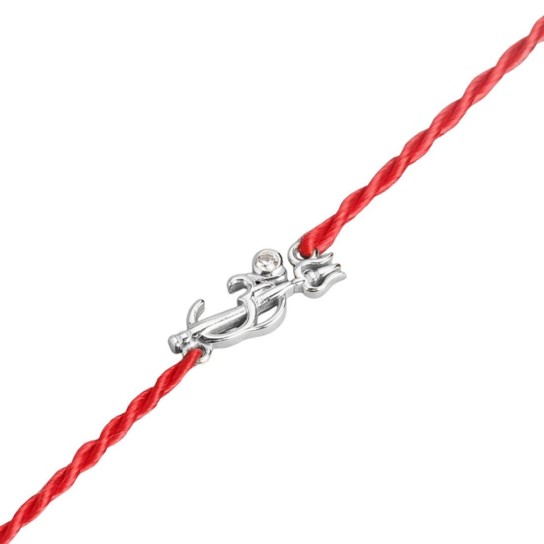 Divine Om & Trishul Charm Rakhi CZ Sterling Silver Thread Rakhi Combo