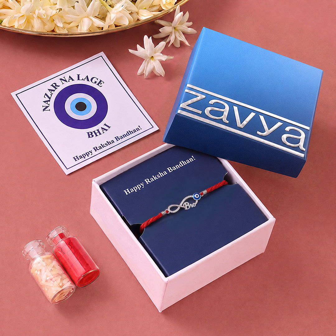 Infinity Bro Evil Eye Rhodium Plated 925 Silver Rakhi (ALVINA Signature)