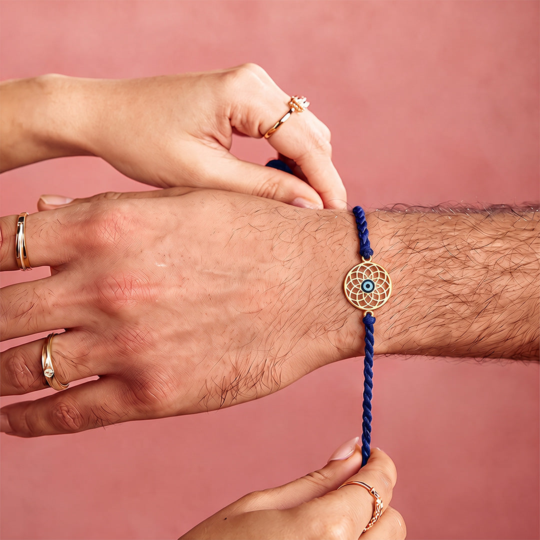 Mystic Mandala Evil Eye Gold Plated Silver Rakhi (ALVINA Signature)