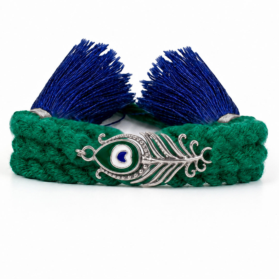 Peacock Feather Oxidised Silver Rakhi (ALVINA Signature)