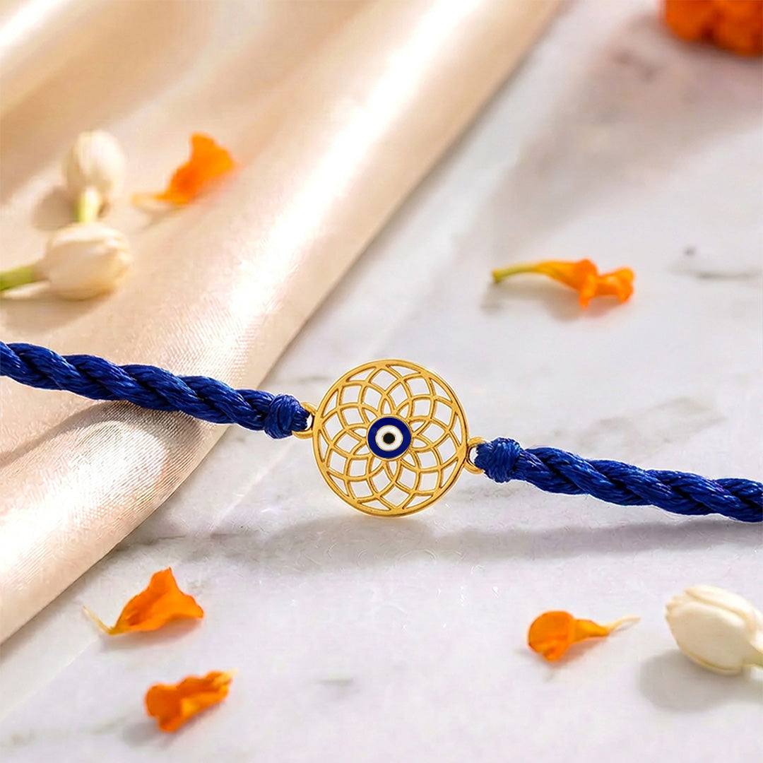 Mystic Mandala Evil Eye Gold Plated Silver Rakhi (ALVINA Signature)