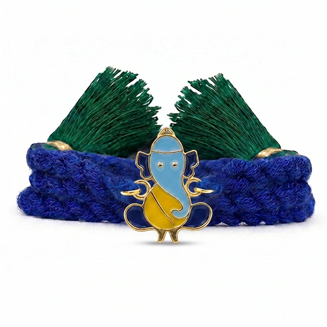 Ganesha Enamel Silver Kids Rakhi (ALVINA Signature)