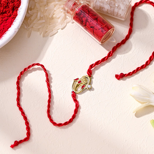 Auspicious Lord Ganesh Ji CZ Gold Plated Silver Thread Rakhi