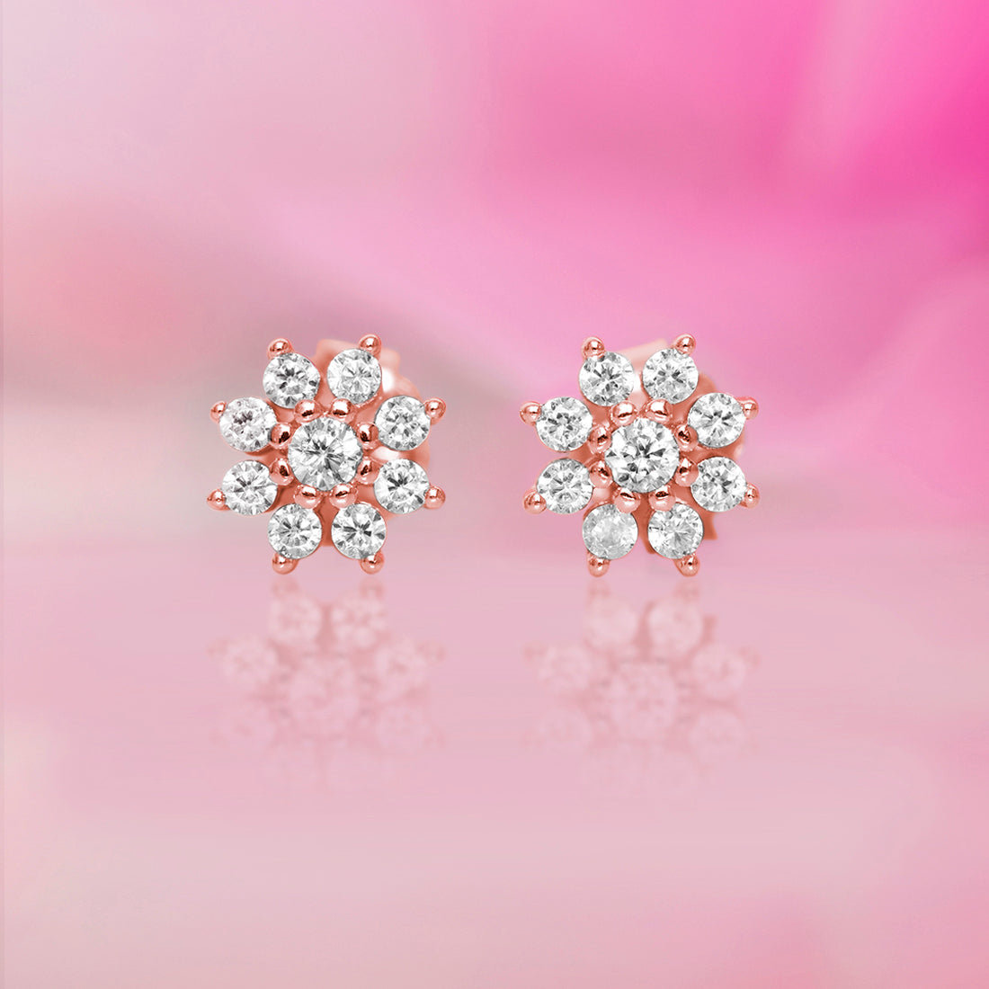 CZ Studded Floral Rose Gold 925 Sterling Silver Stud Earrings Gift Hamper