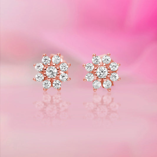 CZ Studded Floral Rose Gold 925 Sterling Silver Stud Earrings Gift Hamper