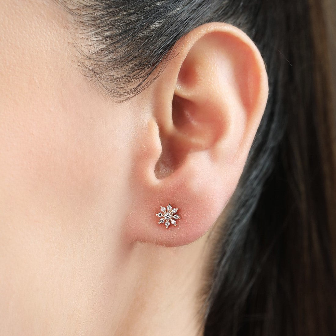 CZ Studded Floral Rose Gold 925 Sterling Silver Stud Earrings Gift Hamper