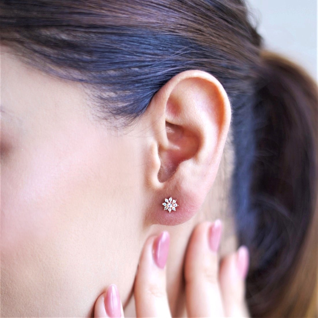 CZ Studded Floral Rose Gold 925 Sterling Silver Stud Earrings Gift Hamper