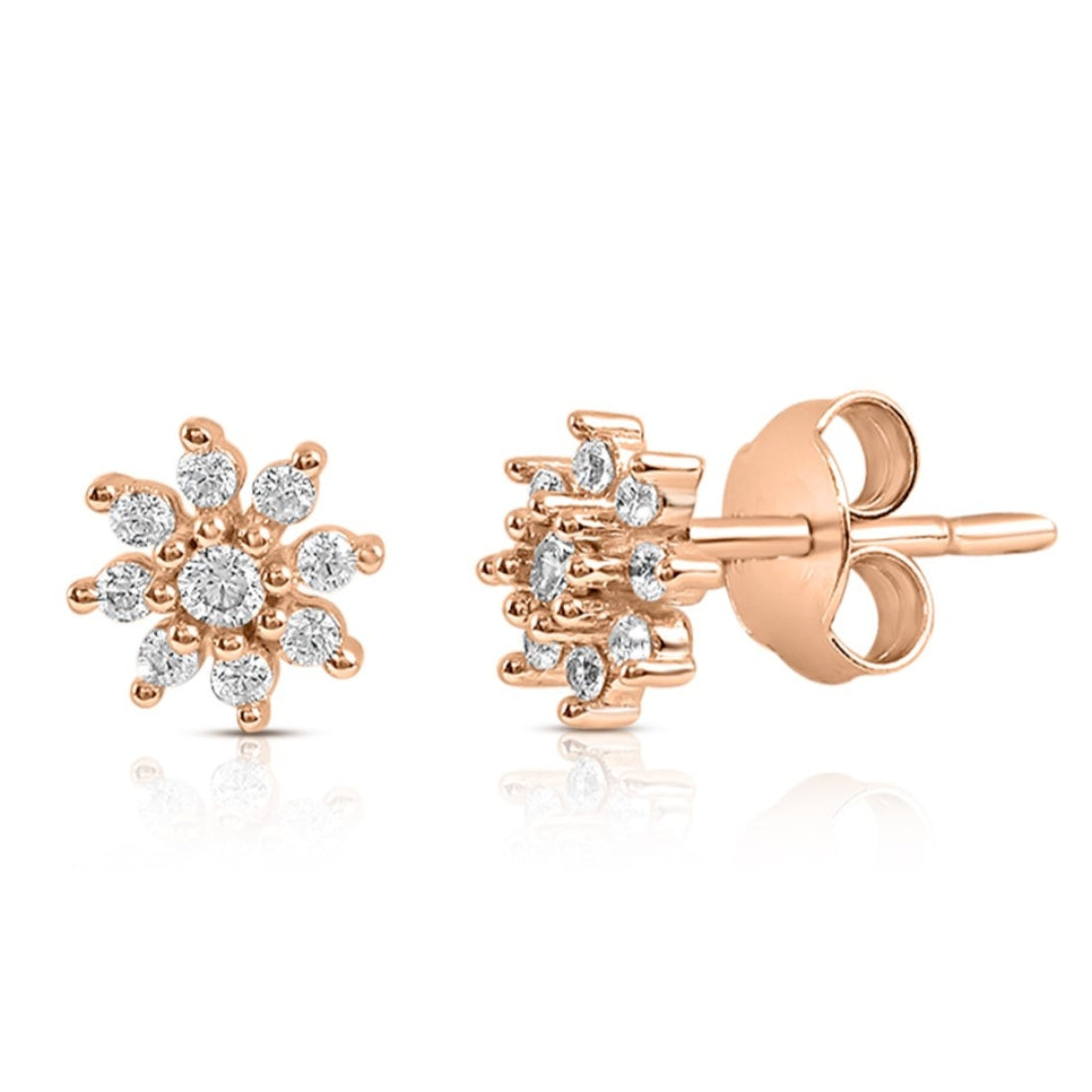 CZ Studded Floral Rose Gold 925 Sterling Silver Stud Earrings Gift Hamper