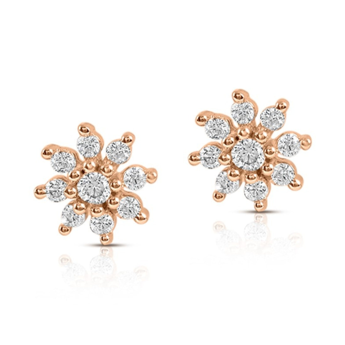 CZ Studded Floral Rose Gold 925 Sterling Silver Stud Earrings Gift Hamper