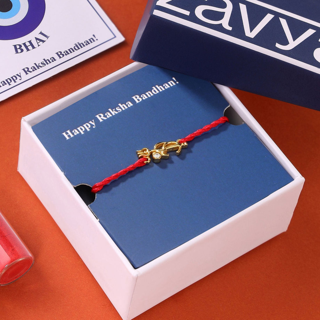 Divine Om & Trishul Charm Rakhi CZ Sterling Silver Thread Rakhi Combo