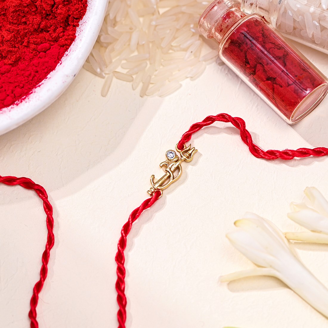 Divine Om & Trishul Charm CZ Silver Rakhi
