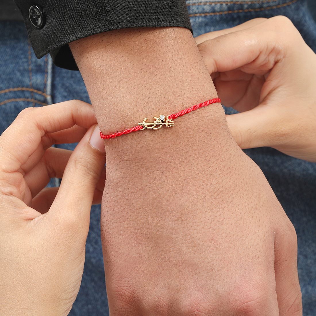 Divine Om & Trishul Charm CZ Silver Rakhi