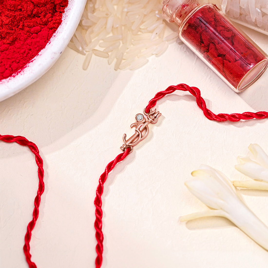Divine Om & Trishul Charm CZ Silver Rakhi