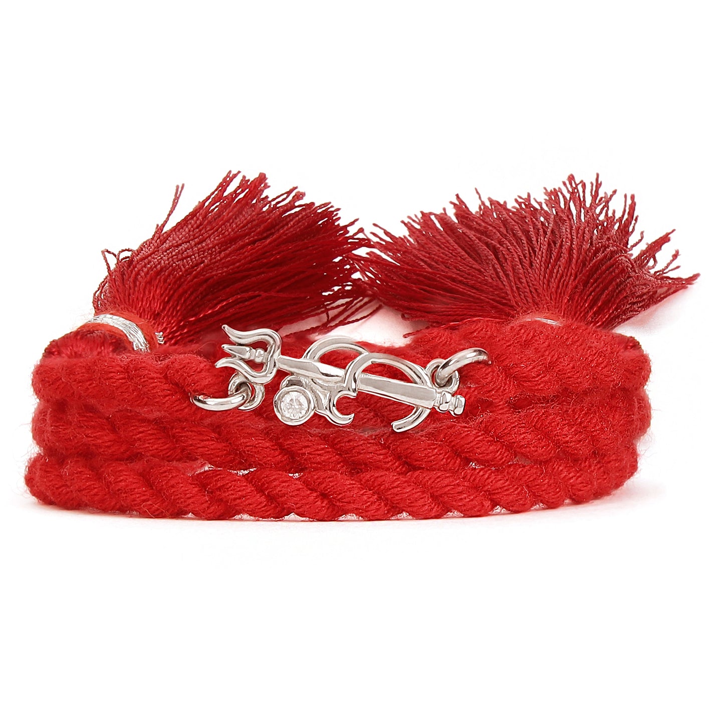 Divine Om & Trishul Charm Rakhi CZ Sterling Silver Thread Rakhi Combo