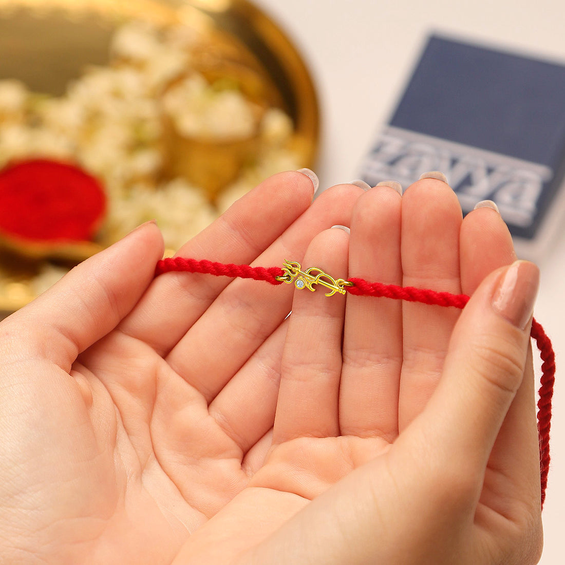 Divine Om & Trishul Charm Rakhi CZ Sterling Silver Thread Rakhi Combo