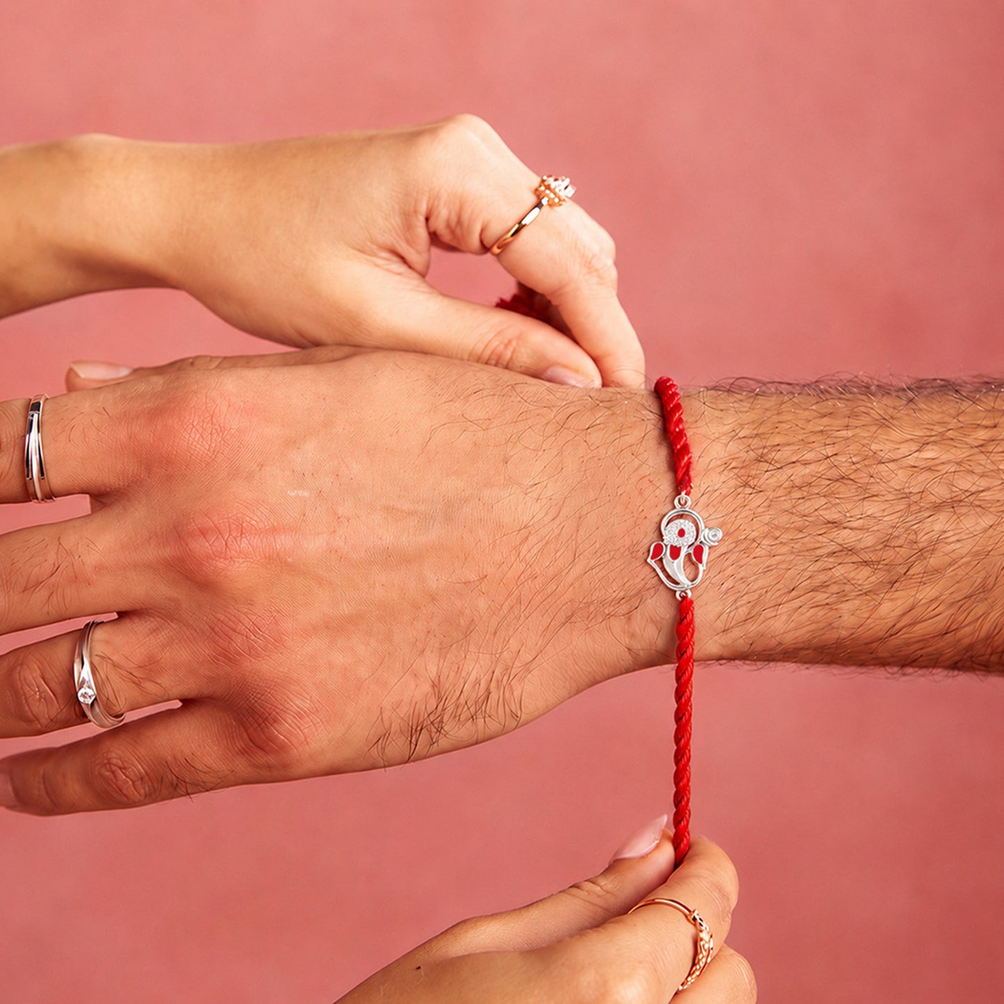 Divine Ganesha Blessings Rhodium-Plated 925 Sterling Silver Thread Rakhi