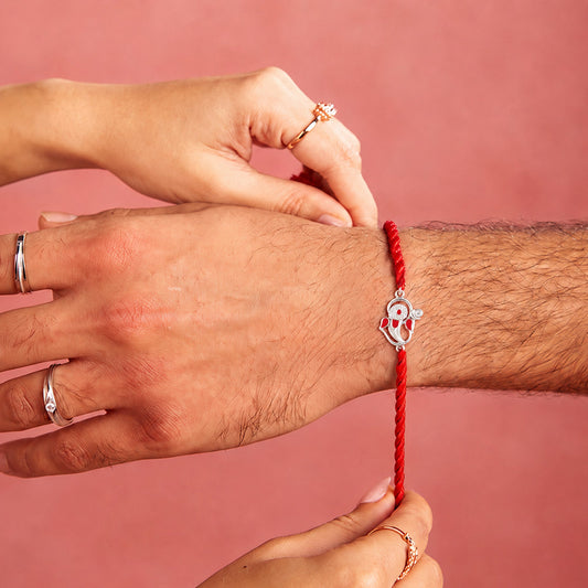 Divine Ganesha Blessings Rhodium-Plated 925 Sterling Silver Thread Rakhi