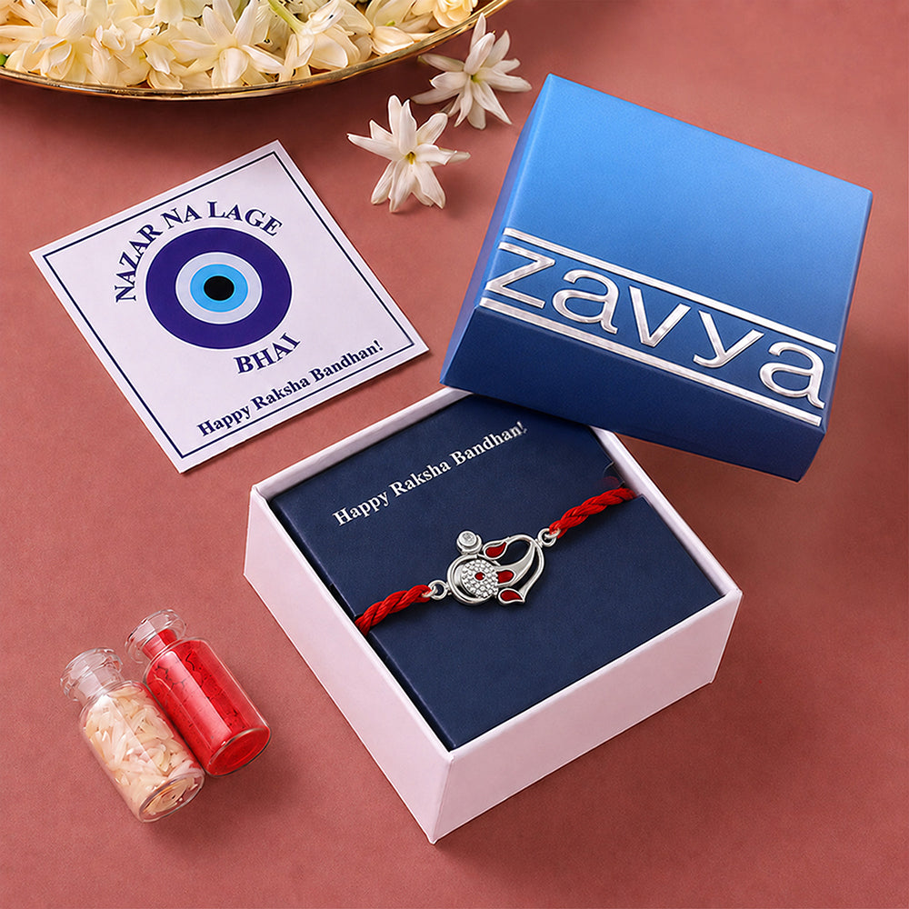 Divine Ganesha Blessings Rhodium-Plated 925 Sterling Silver Thread Rakhi