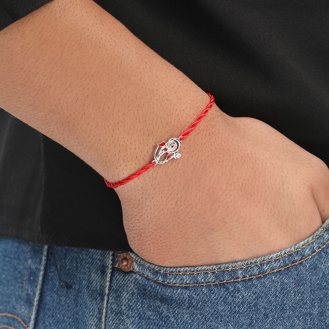 Auspicious Lord Ganesh Ji CZ Gold Plated Silver Thread Rakhi