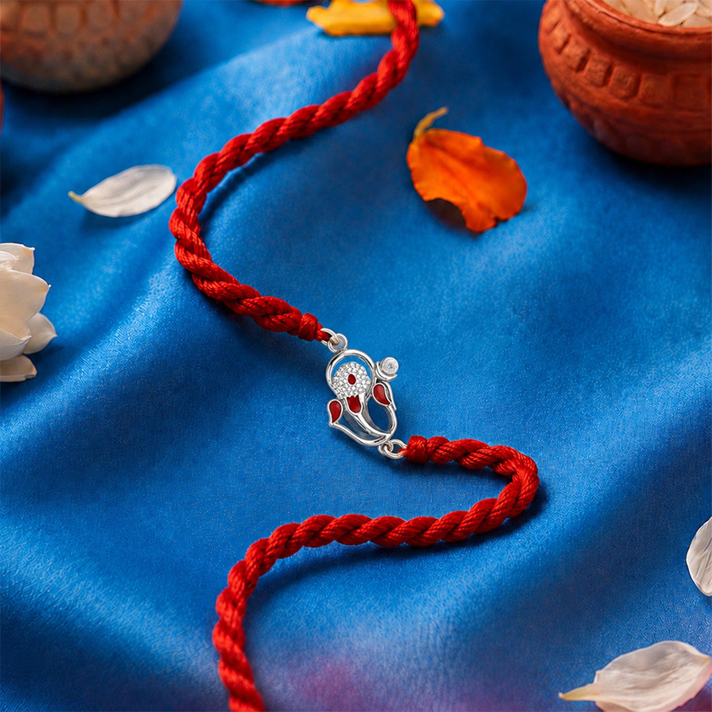 Divine Ganesha Blessings Rhodium-Plated 925 Sterling Silver Thread Rakhi