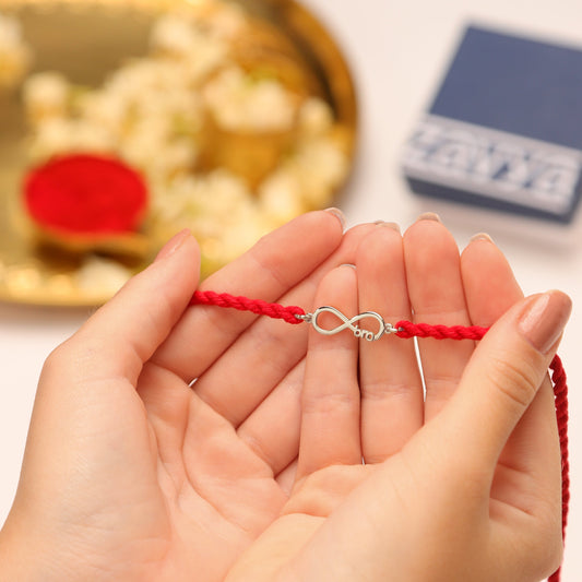 Elegant Heart & Timeless infinity Rhodium-Plated 925 Silver Bhai-Bhabhi Rakhi Combo