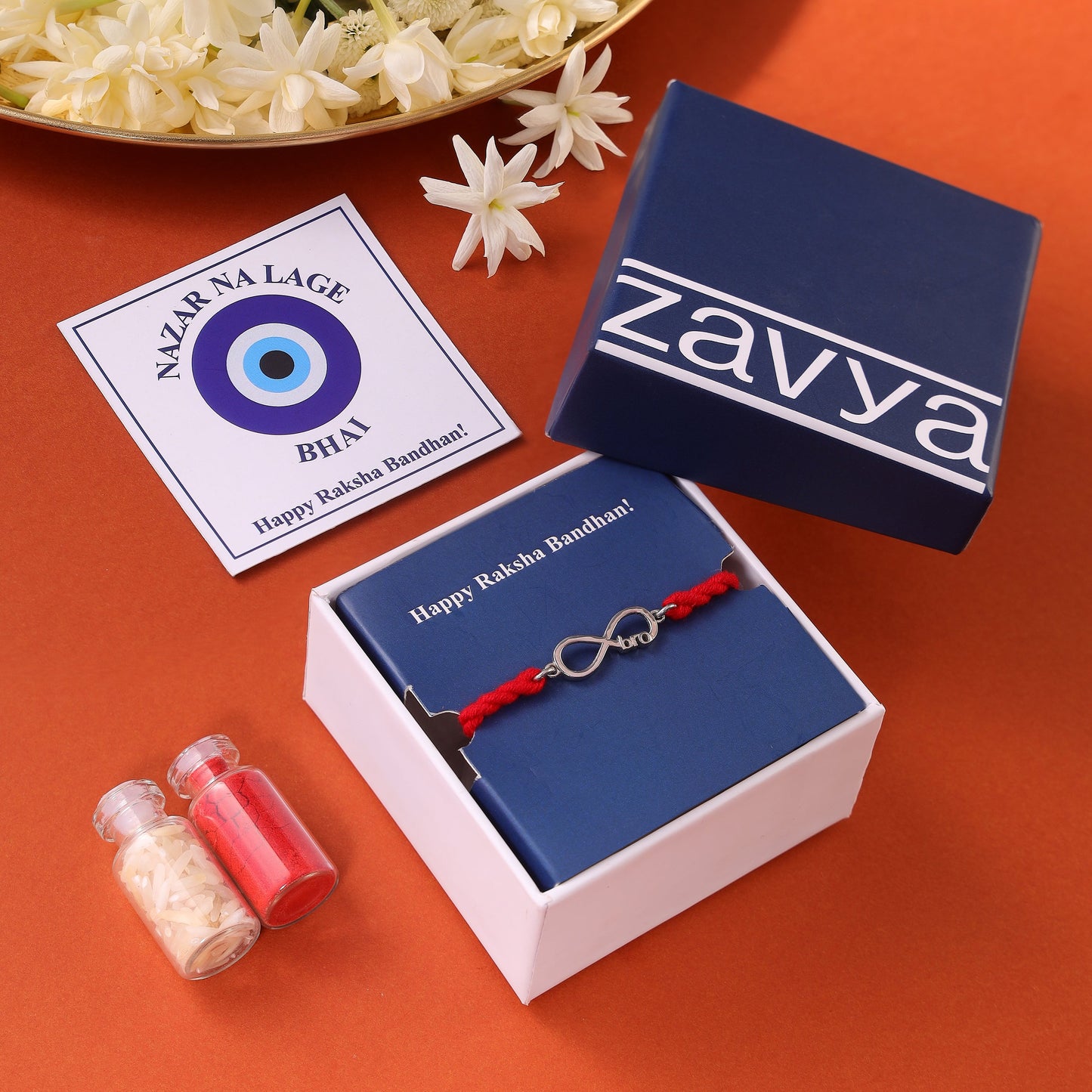 Timeless Bhaiya Bhabhi Rhodium-Plated Sterling Silver Thread Rakhi Combo